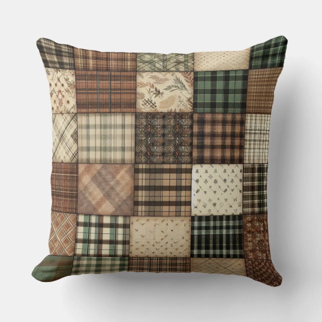 Cozy Plaid Patchwork Throw Pillow (Front)