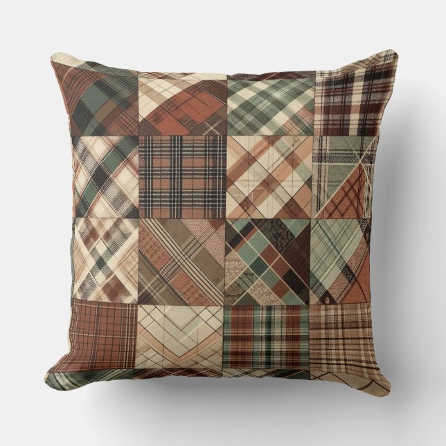 Cozy Plaid Patchwork Throw Pillow (Front)