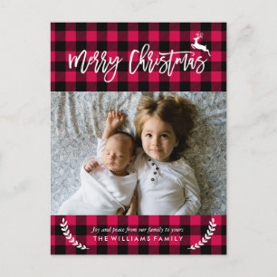 Cozy Plaid Pattern Christmas Photo Holiday Postcard