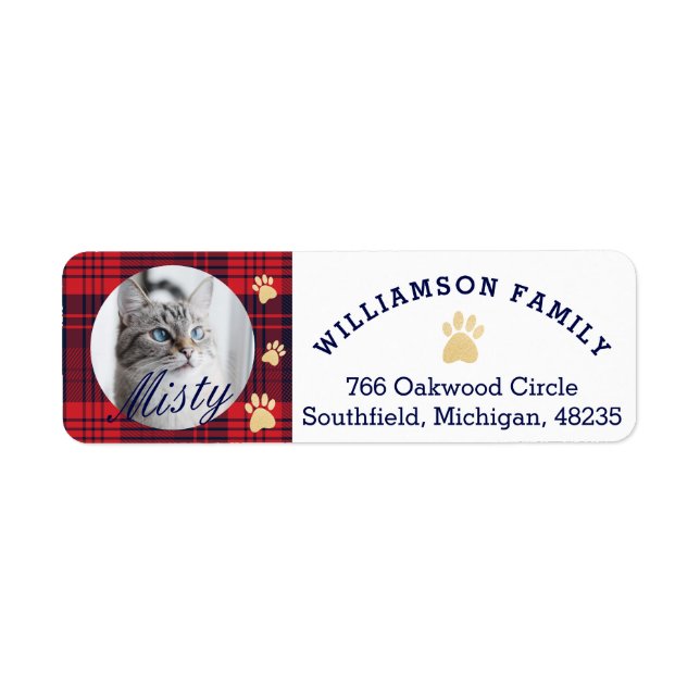 Cozy Plaid Red & Blue Paw Print Pet Photo (Front)