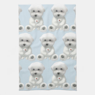 Cozy Plush Moment: Smiling Bichon Hugging Mini Kitchen Towel
