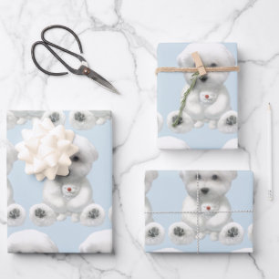 Cozy Plush Moment: Smiling Bichon Hugging Mini Pup Wrapping Paper Sheet