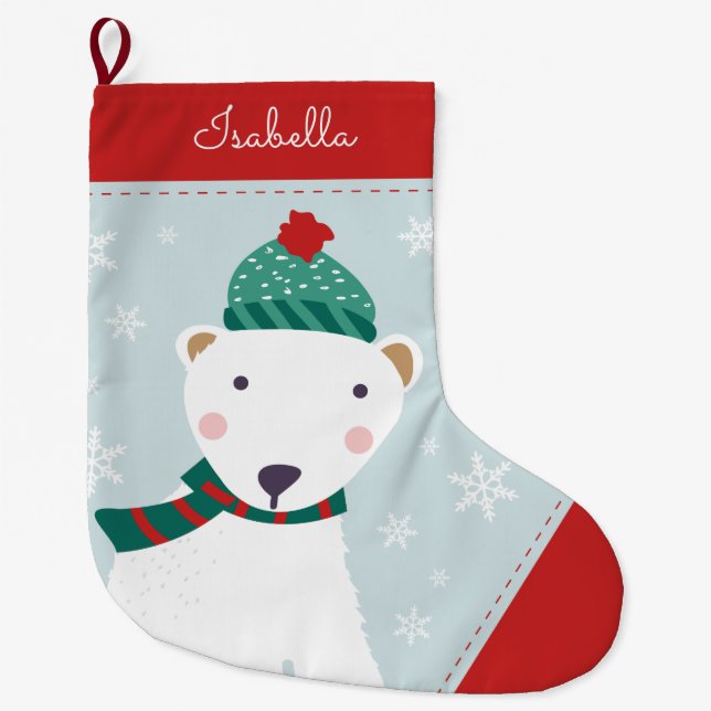 Cozy Polar Bear Large Christmas Stocking (Front)
