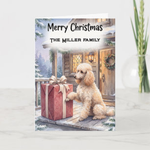 Cozy Poodle & Red Gift Woodland Christmas Custom Card