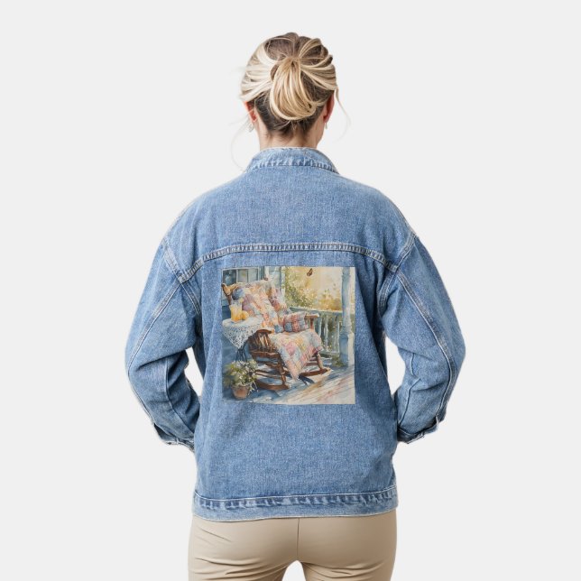 Cozy Porch with Quilt and Lemonade Charm Denim Jacket (Model)