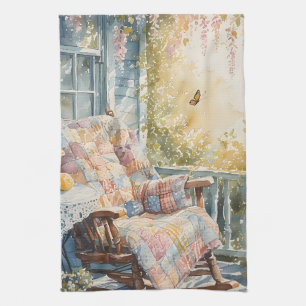 Cozy Porch with Quilt and Lemonade Charm Kitchen Towel