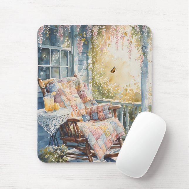 Cozy Porch with Quilt and Lemonade Charm Mouse Pad (With Mouse)