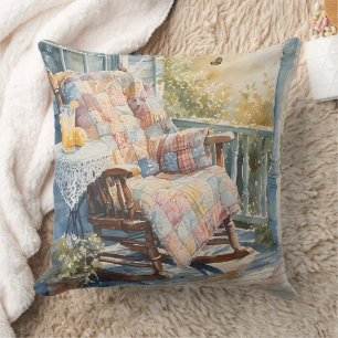 Cozy Porch with Quilt and Lemonade Charm Throw Pillow