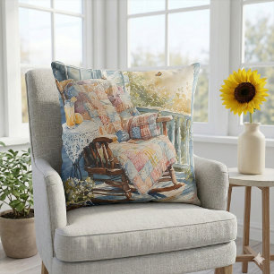 Cozy Porch with Quilt and Lemonade Charm Throw Pillow