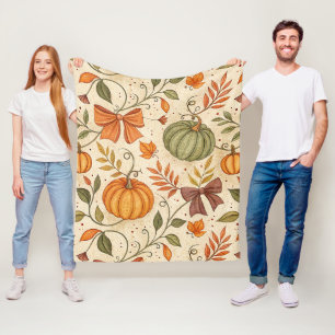 Cozy Pumpkin Botanical Autumn Seamless Pattern (1) Fleece Blanket