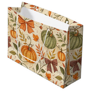 Cozy Pumpkin Botanical Autumn Seamless Pattern (1) Large Gift Bag
