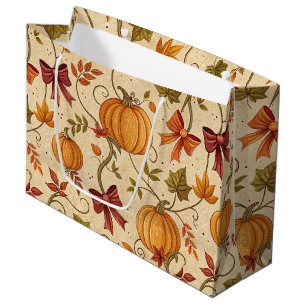 Cozy Pumpkin Botanical Autumn Seamless Pattern (2) Large Gift Bag