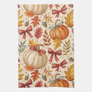 Cozy Pumpkin Botanical Autumn Seamless Pattern (3) Kitchen Towel