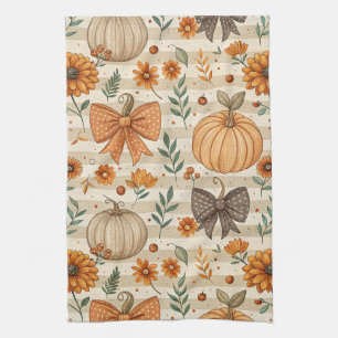 Cozy Pumpkin Botanical Autumn Seamless Pattern (5) Kitchen Towel