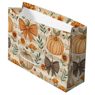 Cozy Pumpkin Botanical Autumn Seamless Pattern (5) Large Gift Bag