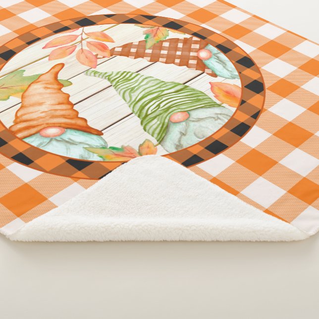Cozy Pumpkin Buffalo Plaid Gnome Sherpa Blanket (3/4)