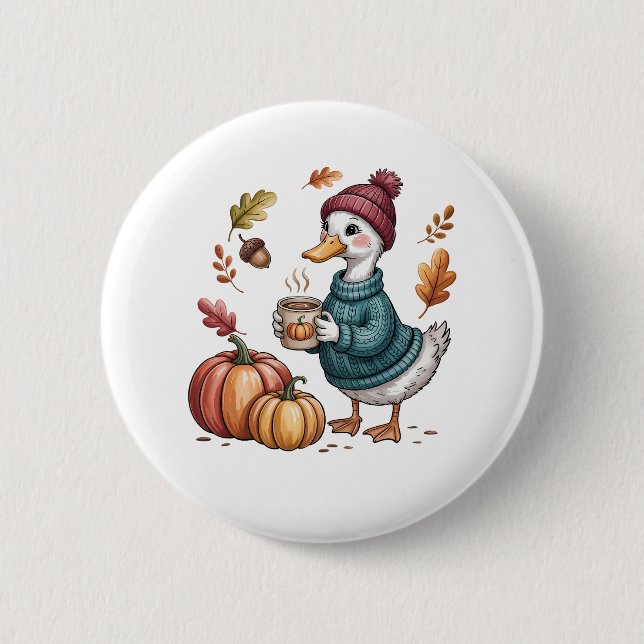 Cozy Pumpkin Coffee Goose Fall Art 2 Inch Round Button (Front)
