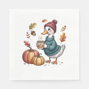 Cozy Pumpkin Coffee Goose Fall Art Napkin