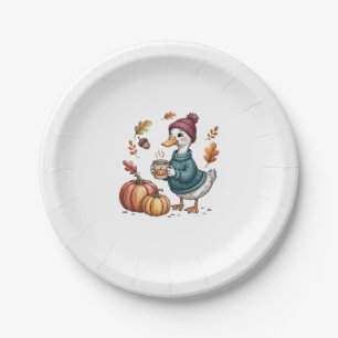 Cozy Pumpkin Coffee Goose Fall Art Paper Plate
