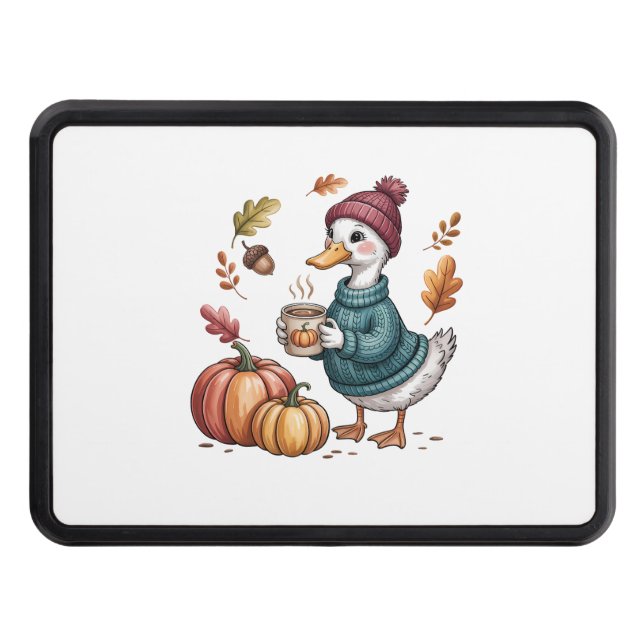 Cozy Pumpkin Coffee Goose Fall Art Trailer Hitch Cover (Front)