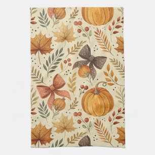 Cozy Pumpkin Floral Autumn Seamless Pattern (2) Kitchen Towel
