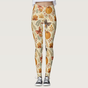 Cozy Pumpkin Floral Autumn Seamless Pattern (2) Leggings