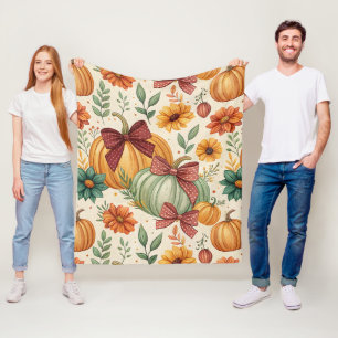 Cozy Pumpkin Floral Autumn Seamless Pattern Fleece Blanket