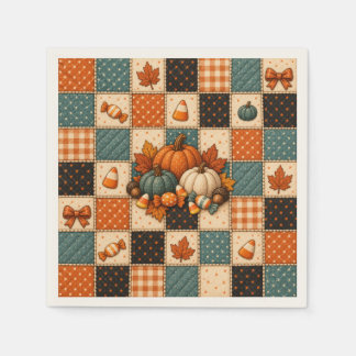 Cozy Pumpkin Patchwork Quilt Halloween Napkins