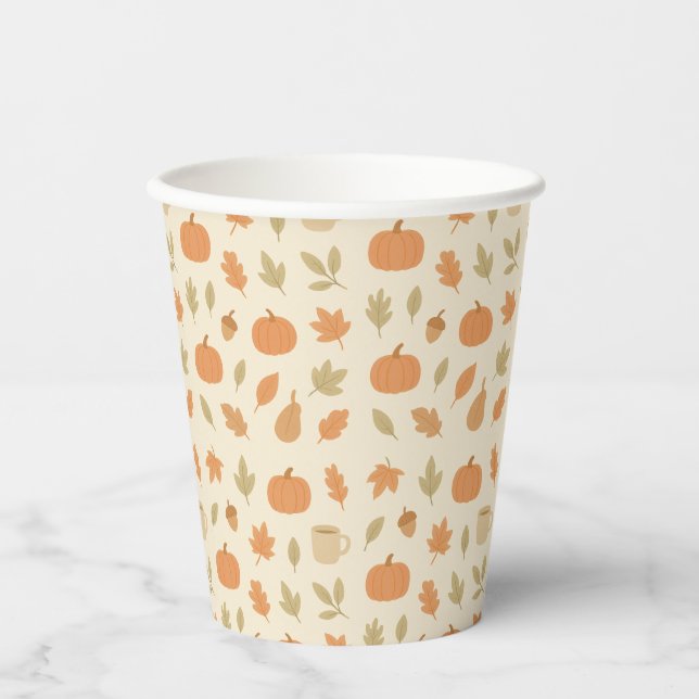 Cozy Pumpkin Spice Autumn Seamless Pattern Paper Cups (Front)