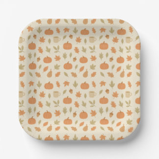Cozy Pumpkin Spice Autumn Seamless Pattern Paper Plate