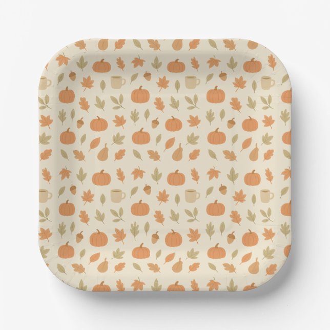 Cozy Pumpkin Spice Autumn Seamless Pattern Paper Plate (Front)