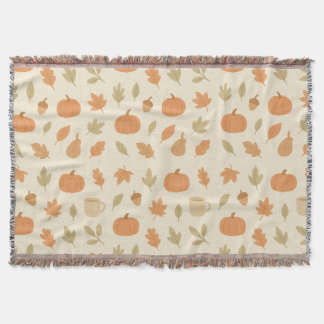 Cozy Pumpkin Spice Autumn Seamless Pattern Throw Blanket