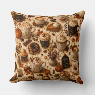 Cozy Pumpkin Spice Coffee Mug Autumn Fall Latte Throw Pillow