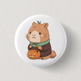 Cozy Pumpkin Sweater Capybara Autumn Leaves 1 Inch Round Button