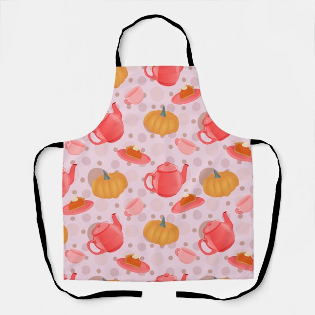 Cozy Pumpkin Tea Party Seamless Pattern Apron (Front)