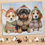 Cozy Puppy Dog Festive Cute Puppies Christmas Jigsaw Puzzle<br><div class="desc">Looking for a fun and engaging activity to share with your family this holiday season? Look no further than our jigsaw puzzle collection featuring playful adorable puppies dressed in winter knitted sweaters ! As a dog lover, you'll adore the variety of puppy dogs from a cute corgi, daschund dog, rottweiler...</div>