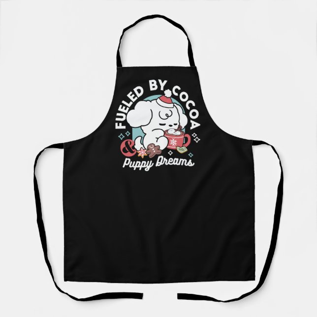 Cozy Puppy Dreams – Hot Chocolate and Christmas Apron (Front)