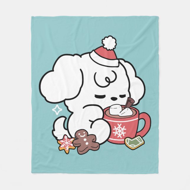 Cozy Puppy Dreams – Hot Chocolate and Christmas Fleece Blanket (Front)