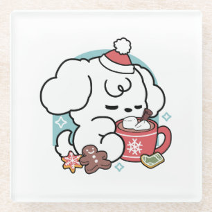 Cozy Puppy Dreams – Hot Chocolate and Christmas Glass Coaster