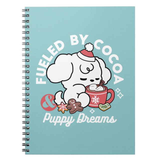 Cozy Puppy Dreams – Hot Chocolate and Christmas Notebook (Front)