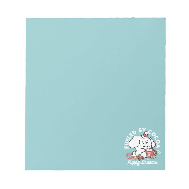 Cozy Puppy Dreams – Hot Chocolate and Christmas Notepad (Front)