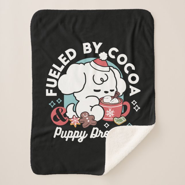 Cozy Puppy Dreams – Hot Chocolate and Christmas Sherpa Blanket (Front)