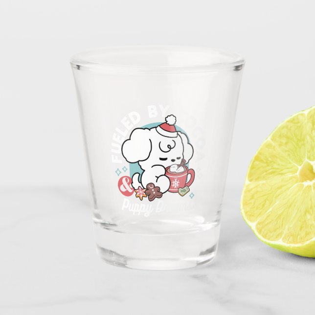 Cozy Puppy Dreams – Hot Chocolate and Christmas Shot Glass (Front)