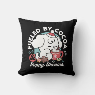 Cozy Puppy Dreams – Hot Chocolate and Christmas Throw Pillow