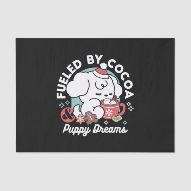 Cozy Puppy Dreams – Hot Chocolate and Christmas Tissue Paper (Front)