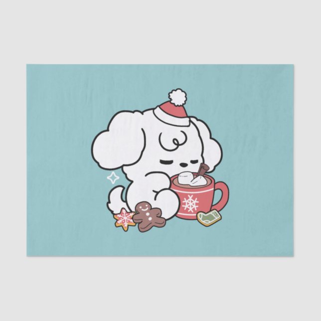 Cozy Puppy Dreams – Hot Chocolate and Christmas Tissue Paper (Front)