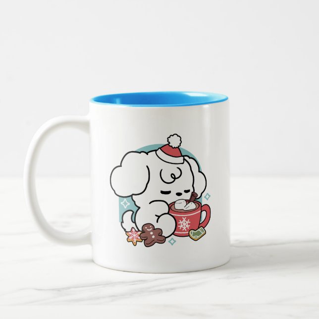 Cozy Puppy Dreams – Hot Chocolate and Christmas Two-Tone Coffee Mug (Left)