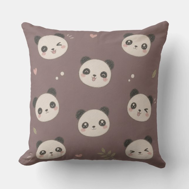 Cozy Purple Panda  Throw Pillow (Front)