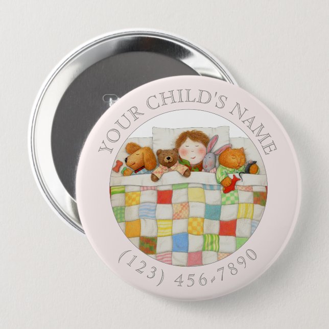 COZY QUILT Child ID Button - Pink (Front & Back)