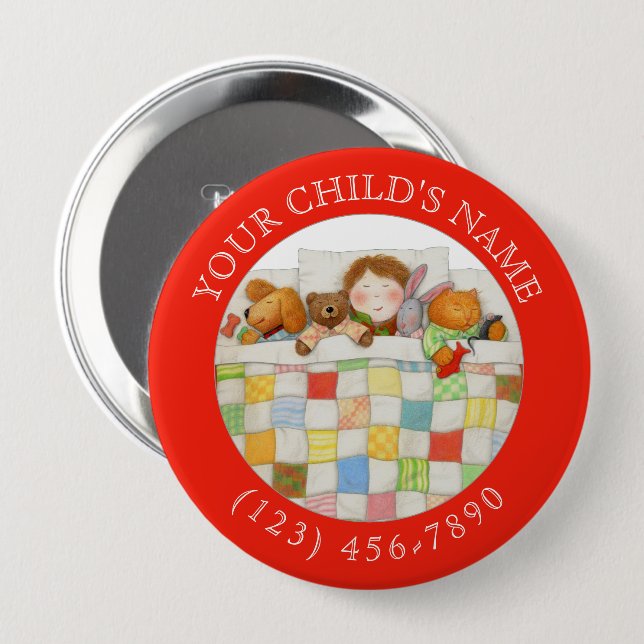 COZY QUILT Child ID Button - Red (Front & Back)